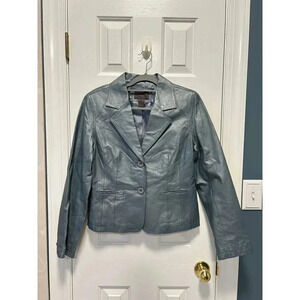John Paul Richard Uniform Leather Classic Women's Blazer Style Metallic Blue Med